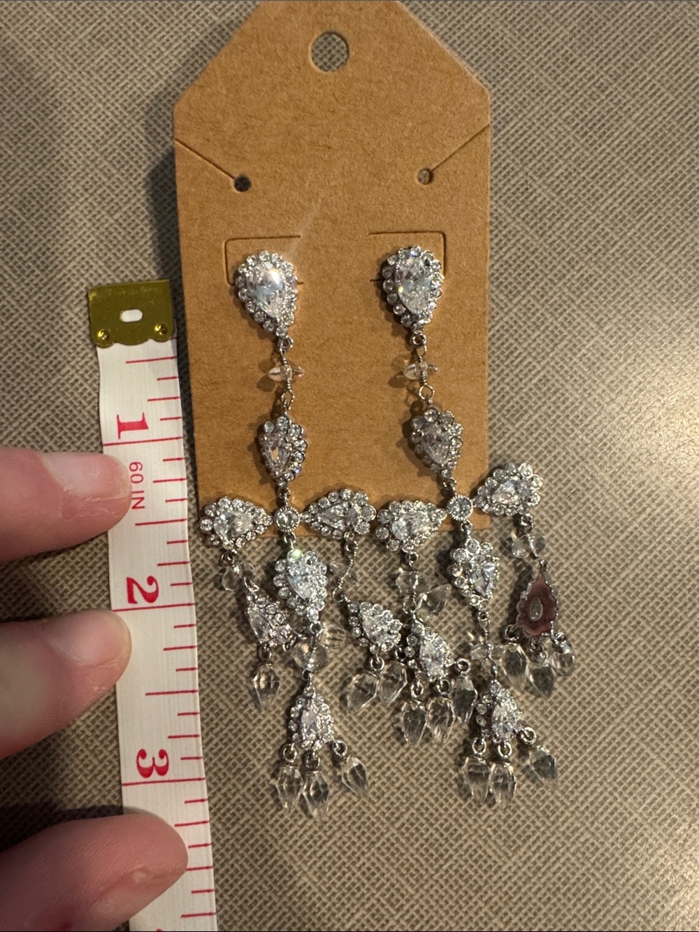 Silver Crystal Chandelier Drop Earrings - Brand: - Picture 4 of 4